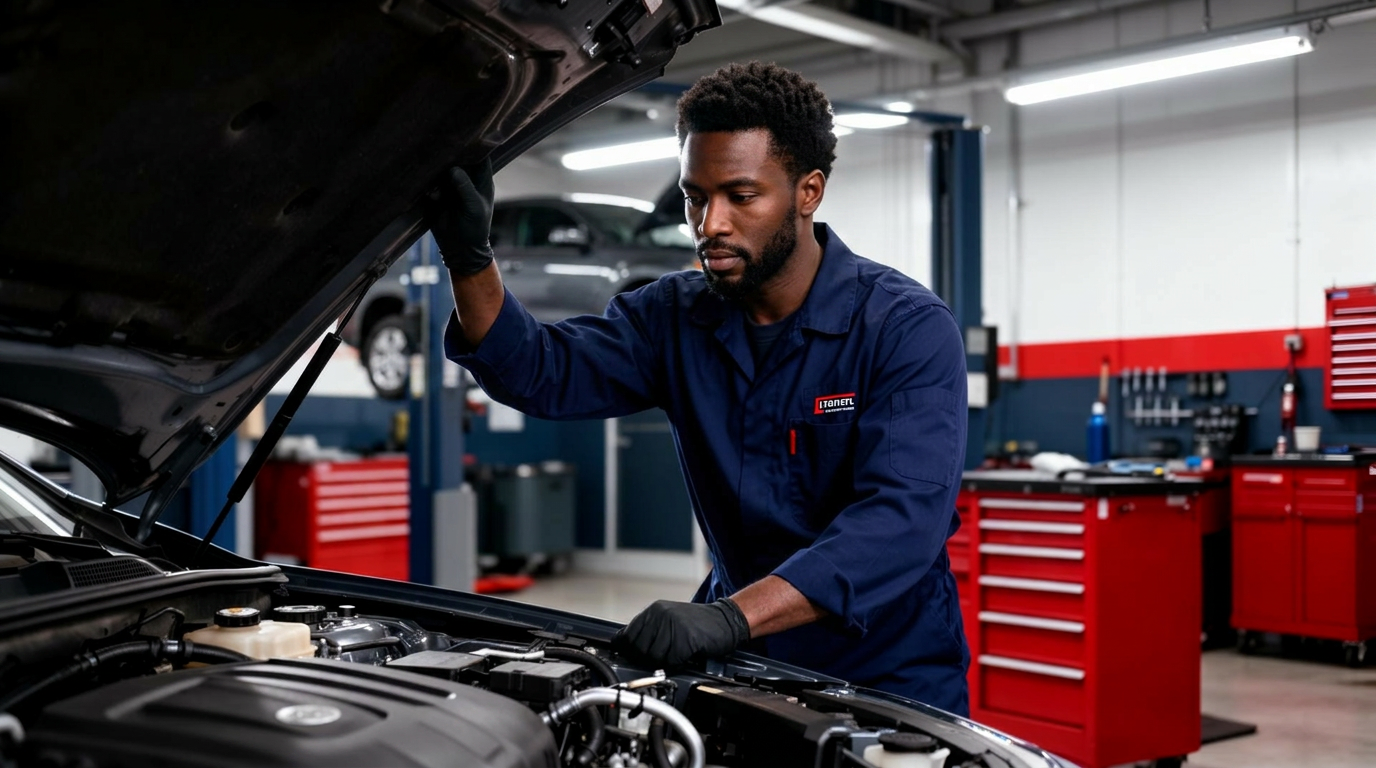 Mechanic working at McCarthy's Garage in Barbados
